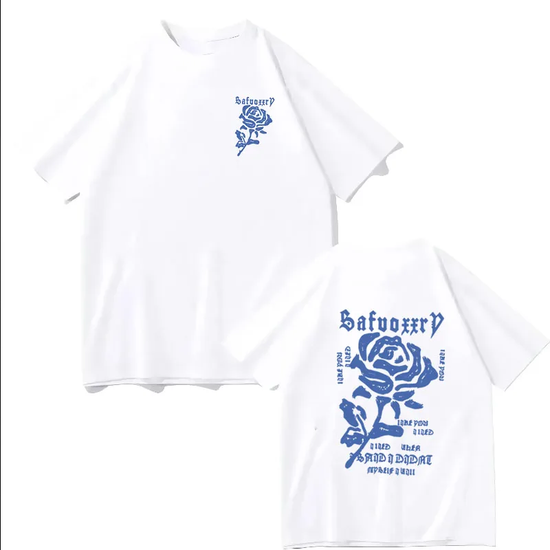 

Moda Camiseta America Style Oversize Vintage Rose T-shirt Estilo Streetwear Round Neck Cotton Tee Fast Delivery