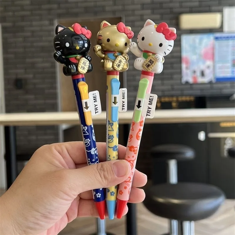 

2026 Sanrio Hello Kitty Lucky Cat Ballpoint Pen Retractable Gel Pen Cute School Supplies Office Stationery for Girls Students