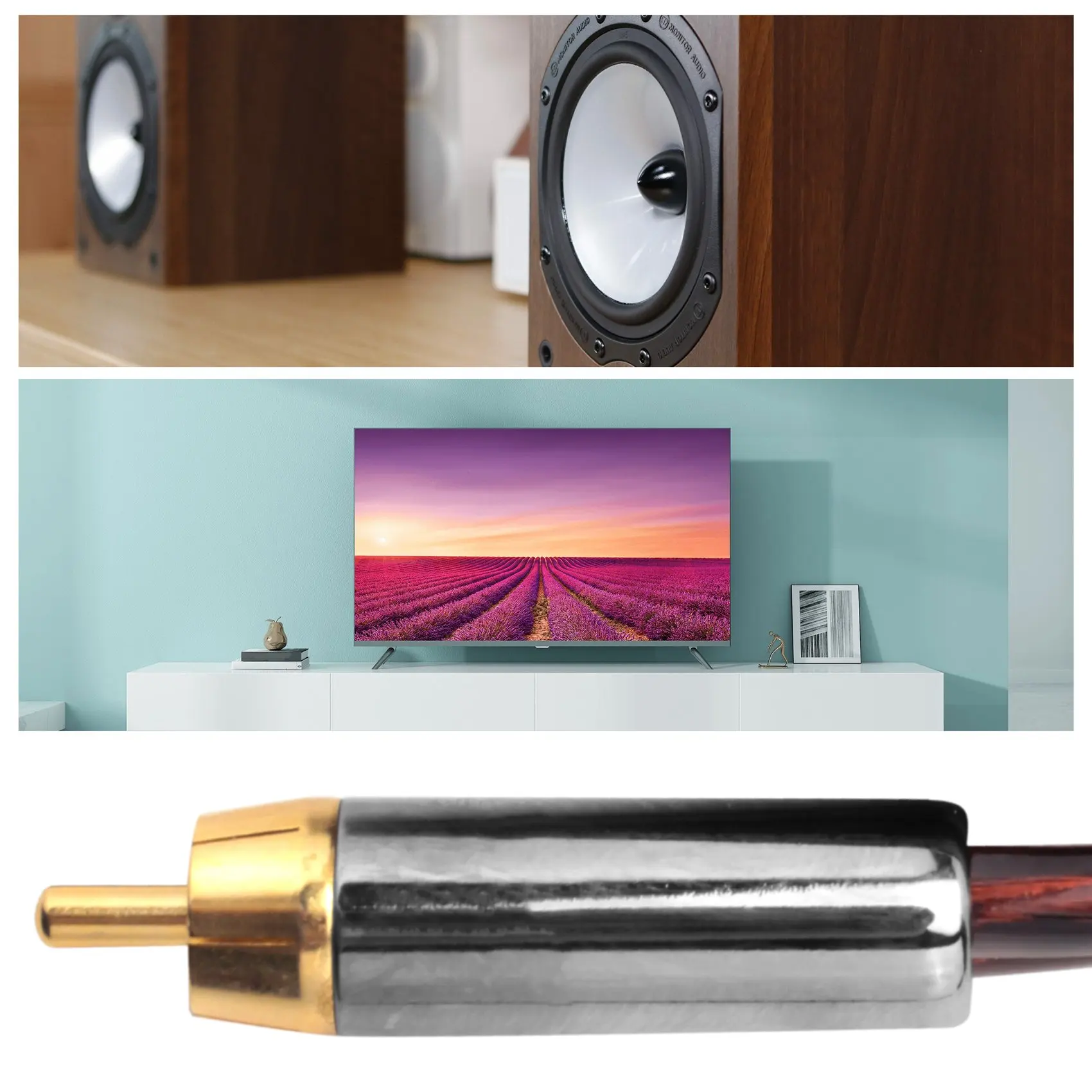 AA60 RCA Speaker Cable Bare Wire to RCA Plug Adapter, 2 Meter, Oxygen-Free Copper, for Subwoofer Amplifier Home Theater