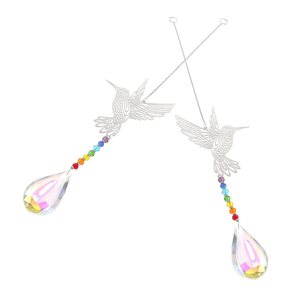 2 قطعة الطائر الطنان معلقة حلية الشمس الماسكون للنوافذ الكريستال ديكور عاكس ضوء ملون نافذة داخلية الجدار الشنق