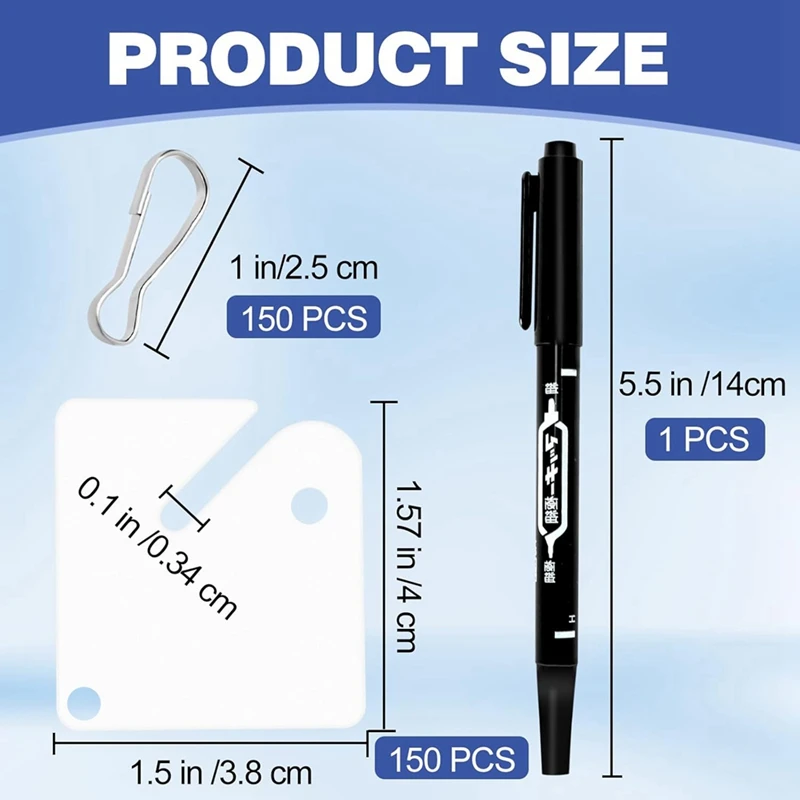 150 قطعة من علامات المفاتيح الرف علامات معلقة بلاستيكية مربعة بيضاء مع علامات سوداء واحدة، خطافات معدنية لخزائن المفاتيح المشقوقة #6