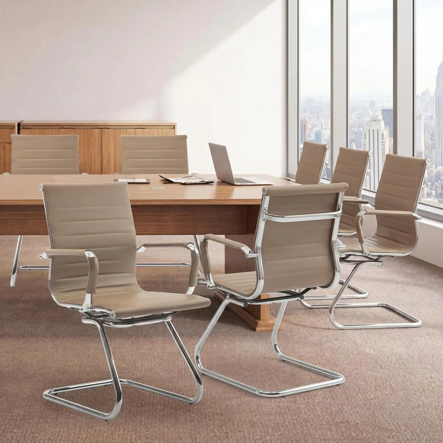 Mid Back Office Guest Chair Set of 4 PU Leather Computer Chair for School Reception Conference Waiting Room, Customized