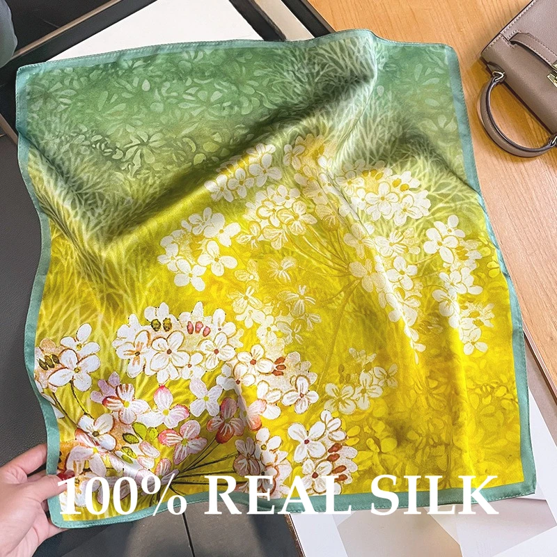 

Новый 100% натуральный шелковый платок-косынка для женщин, шарф-бандана, хиджаб, шаль, квадратный головной платок, буфанда