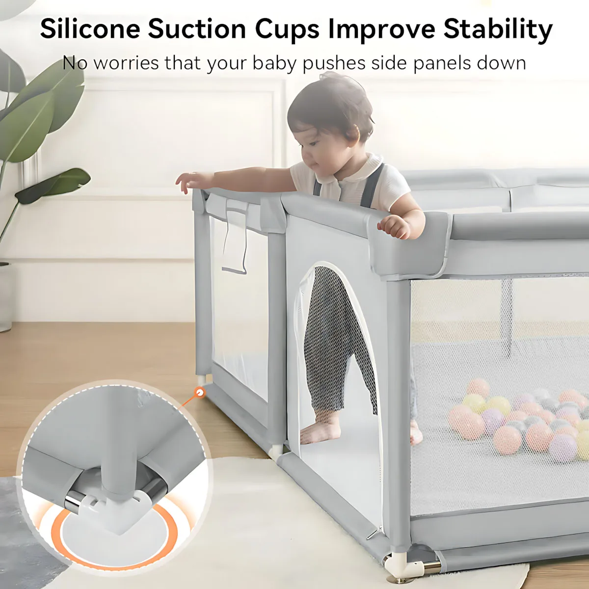 

Indoor Baby Safety Fence 6 Months ~ 6 Years Old With Pull Tab And Ocean Ball Fixed Suction Cup Child Safety Barrier Fence