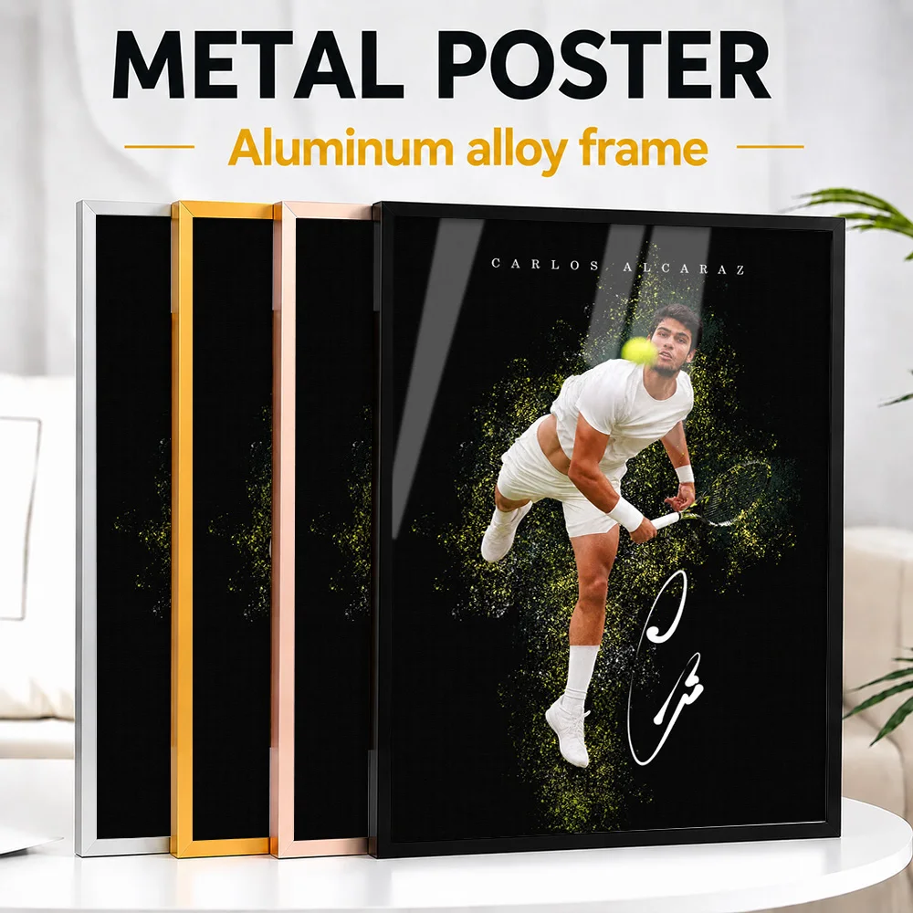 Carlos Alcaraz Tennis Action Shot Metal Poster With Aluminum Alloy Frame Customized Photo Vintage Club Style Wall Art For Study