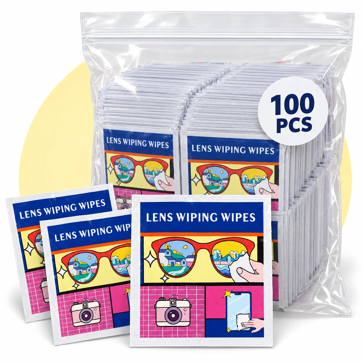 100 Disposable Eyeglass Cleaning Wipes - Individually Packaged, Suitable for Eyeglasses, Smartphones, Tablet Screens - Special F