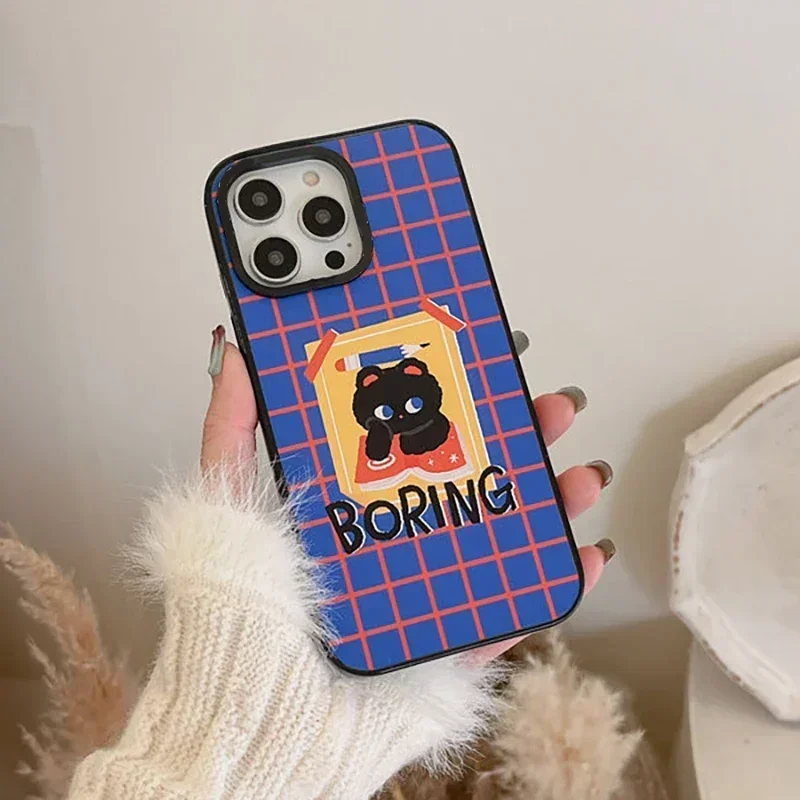 2.0 Upgrade Acrylic Border Cat Plaid Phone Case Cover for iPhone 11 12 13 14 15 Pro Max Case for iPhone 15 Pro