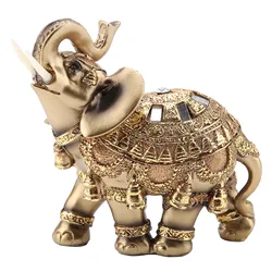 Feng Shui Elephant Statue Non-toxic Resin Golden Elephant Sculpture For Home Office Decoration