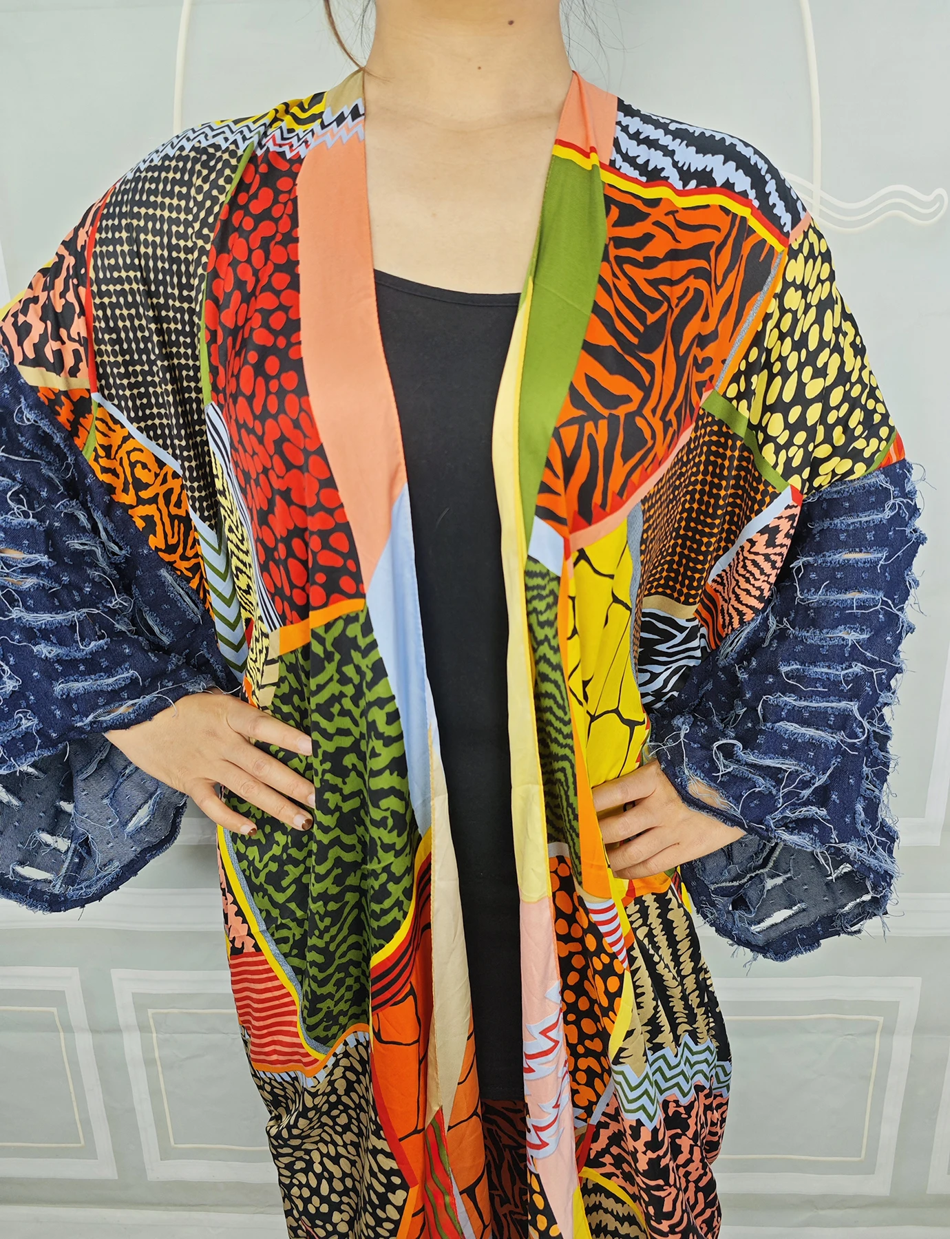 New Fashion 2026 Summer Denim Sleeve Women Kimonos Cardigans Plus Size Bohomian Beach Party Bikini Cover-Up African Women Robe - view 3
