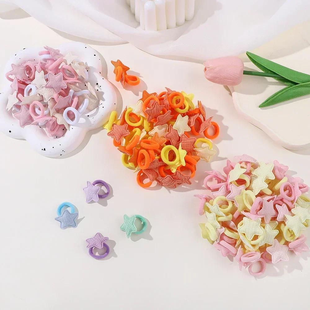 10/20 stücke Mädchen Rosa Herz Stern Kinder Haar Schleife Keine Schaden Haar Cartoon Handtuch Seil Pferdeschwanz Halter Mini Gummiband kinder Kopfbedeckungen – Detail 6