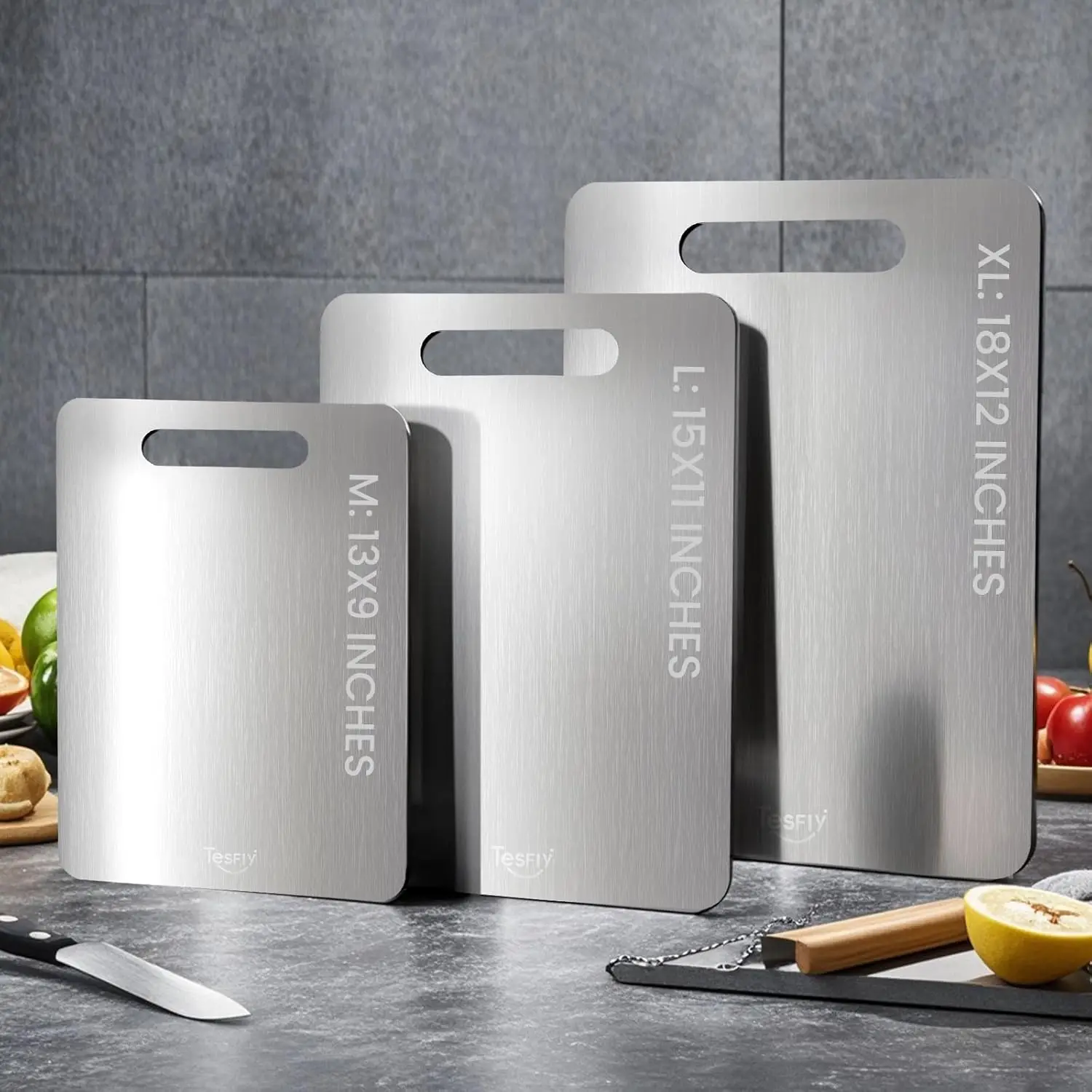 เขียงไทเทเนียม 3 ชิ้น: ทนทาน ทำความสะอาดง่าย ใช้ได้สองด้าน สำหรับเนื้อสัตว์ ผลไม้ และผัก