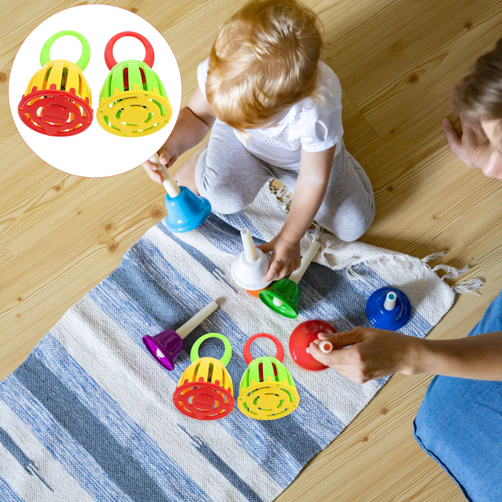 2 Stuks Baby Plastic Rammelaar Kooi Ontwerp Handdruk Bell Baby Muzikale Educatief Vroeg Leren Handheld Instrument voor Kinderen