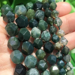 Faceted Green Moss Agates Stone Beads Natural Loose Spacer Beads Diy Handmade Bracelet for Jewelry Making Accessories 15''