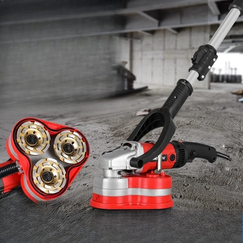 

Cement floor grinder Concrete artifact Handheld three-head dust-free grinder Coarse planer Small ground grinder