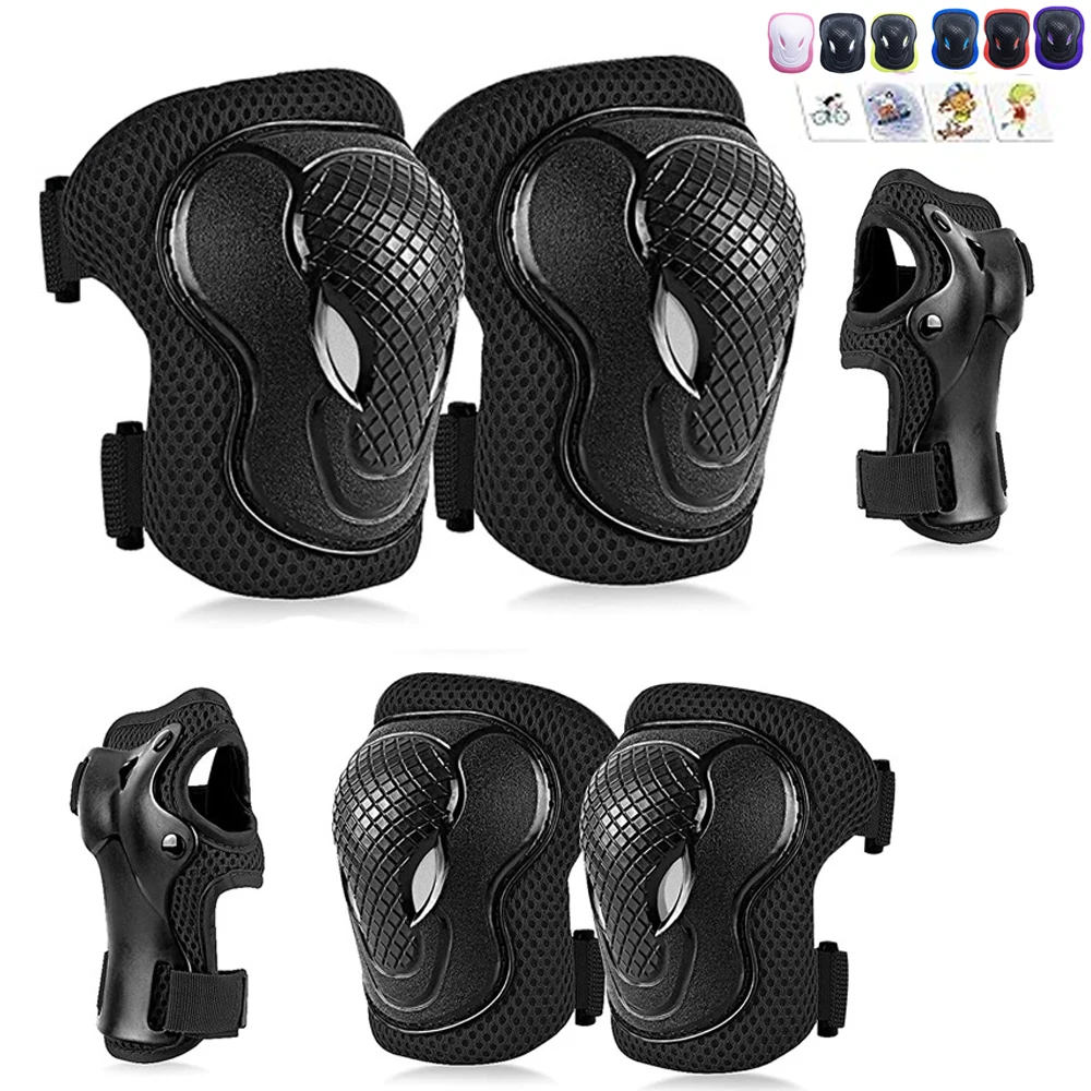

6Pcs/Set Youth/Adults Protective Gear Set,Kids Knee Pads Elbow Pads Wrist Guards Protector 6 in 1 Protective Gear Set for Sports