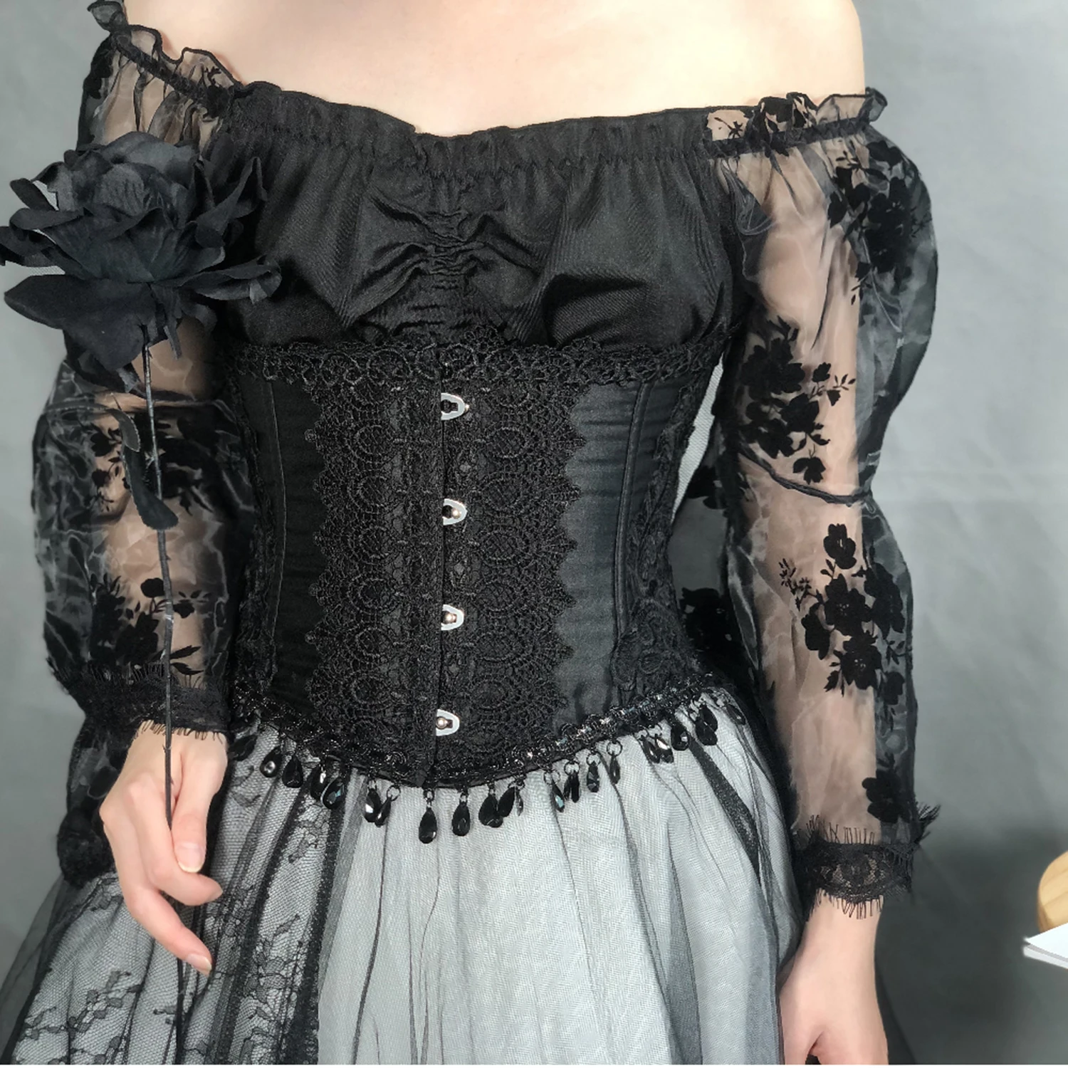 

23cm Torso Lolita Style Steel Bones Tassel Gothic Clothes Women Punk Underbust Corsets