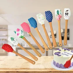 Espátula de silicona con mango de madera pequeño para pastel, raspador antiadherente para crema y mantequilla, mezclador de masa de cocina, batidoras de pastelería de Chocolate