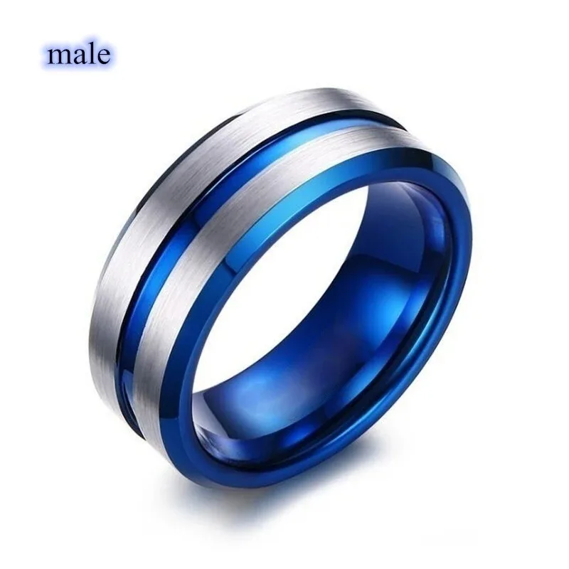 Trendy Couple Rings For Men Blue Stainless Steel Ring Women Heart Rhinestones Zirconi Ring Set Bridal Wedding Engagement Jewelry