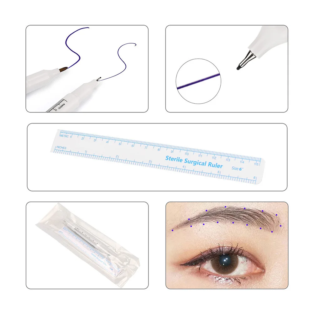 5 مجموعات من أقلام الحواجب ذات الأطراف المزدوجة لوازم الوشم أقلام مكياج دقيقة لمسطرة الوجه