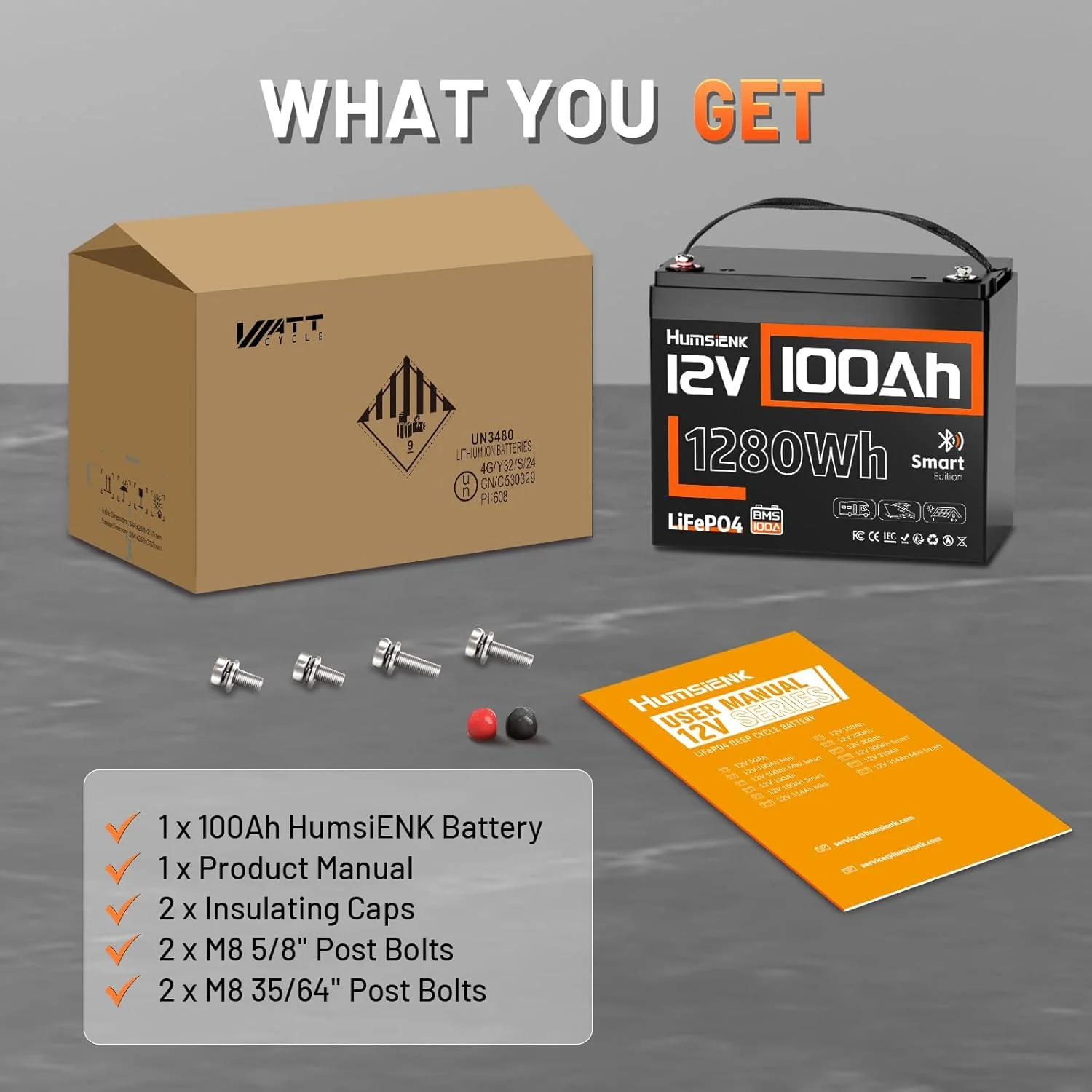 HumsiENK LiFePO4 12.8V 100Ah Grade A Battery 8000 Cycles Built-in Bluetooth & 100A BMS For Boat /RV /Camping/Portable/solar energy storage - view 5