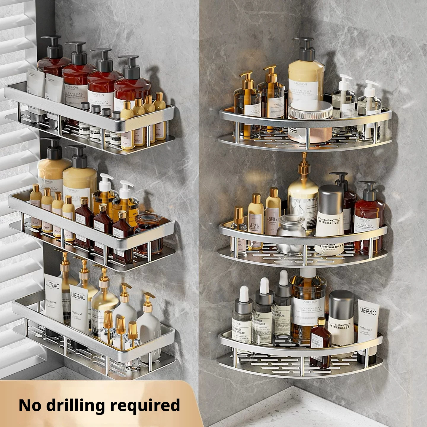 Wall Mounted Rectangular Rack Wall Mounted Shower Shampoo Rack No Drill Rack Tripod Bathroom Rack Towel Rack