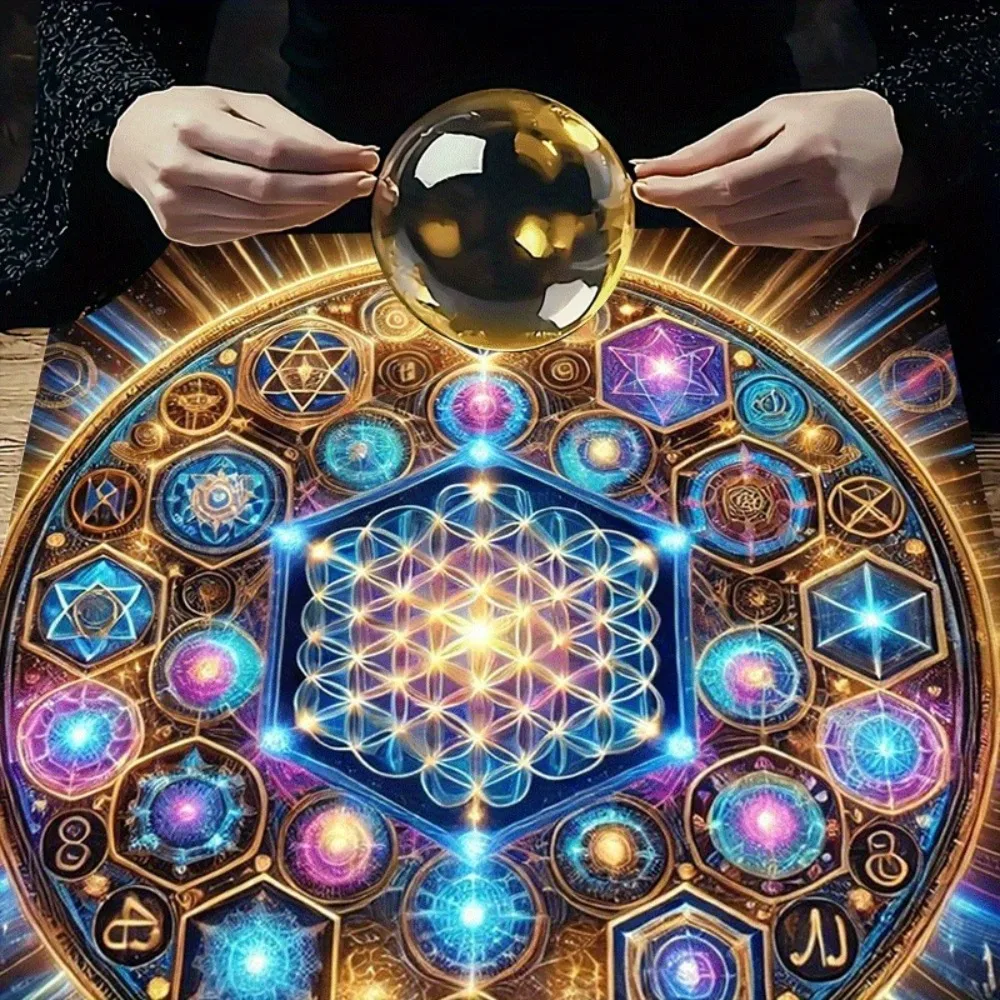 Tarot Tablecloth Multiple Sizes Printed Sacred Geometry Cosmic Mystery Altar Cloth Polyester Divination Prophecy Card Game Pad