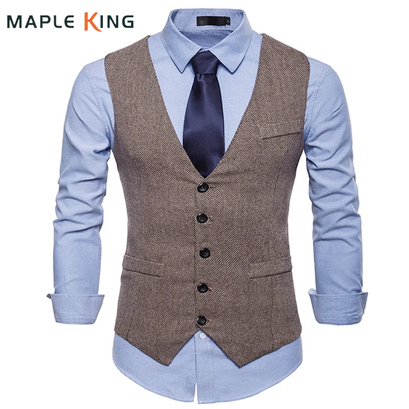 

Fashion Suit Vest Men Formal Dress Vest Colete Masculino Herringbone Gilet Fitness Sleeveless Jacket Wedding Waistcoat Men XXL