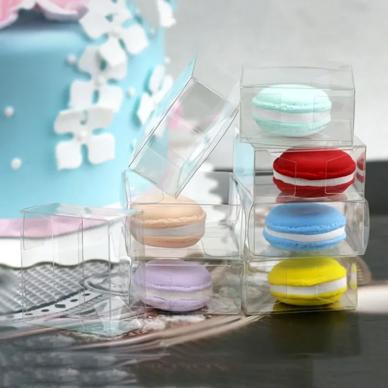 50Pcs Clear Single Macaron Boxes Candy Cookie Biscuit Cake Packing Box Wedding Baby Shower Party DIY Baking Boxes Packaging