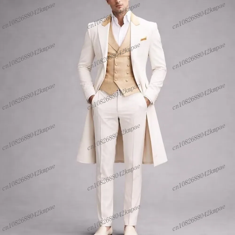 

Белый и шампань-цветный мужской костюм для свадьбы, торжественных мероприятий, выпускного, деловых встреч, 3-х предметный комплект: пиджак, жилет, брюки.