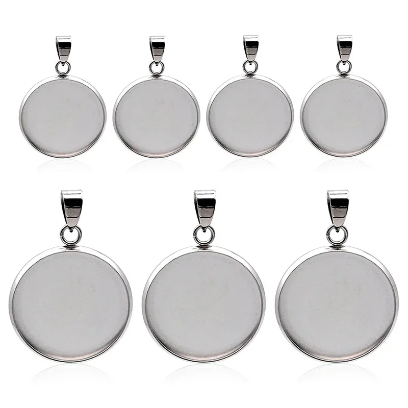 10pcs/lot Fit 8mm-25mm Stainless Steel Resin Blank Cabochon BaseTray Setting Bezels Pendant Charms for Jewelry Making B27