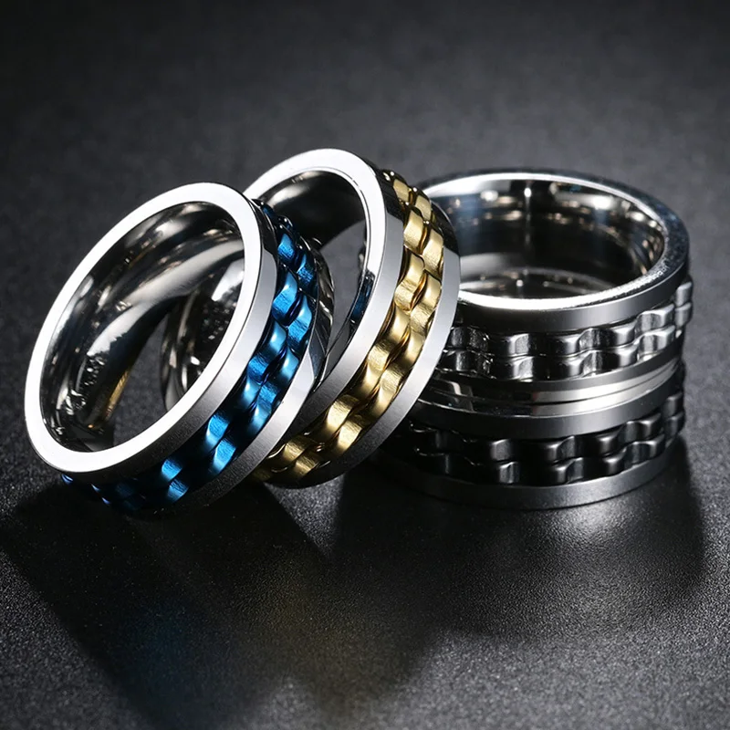 

Fashion Punk Gear Rotating Anxiety Fidget Ring Stainless Steel Chain Spinner Rings For Men Rock Biker Wedding Party Jewelry Gift