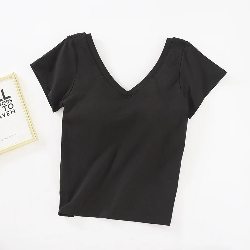 Cotton Short-Sleeve T-Shirt Chest Pads Women\'s Summer One-Piece Sleep Tops V-Neck Outer Wear Slim Sleepwear 1 Pcs Pajamas