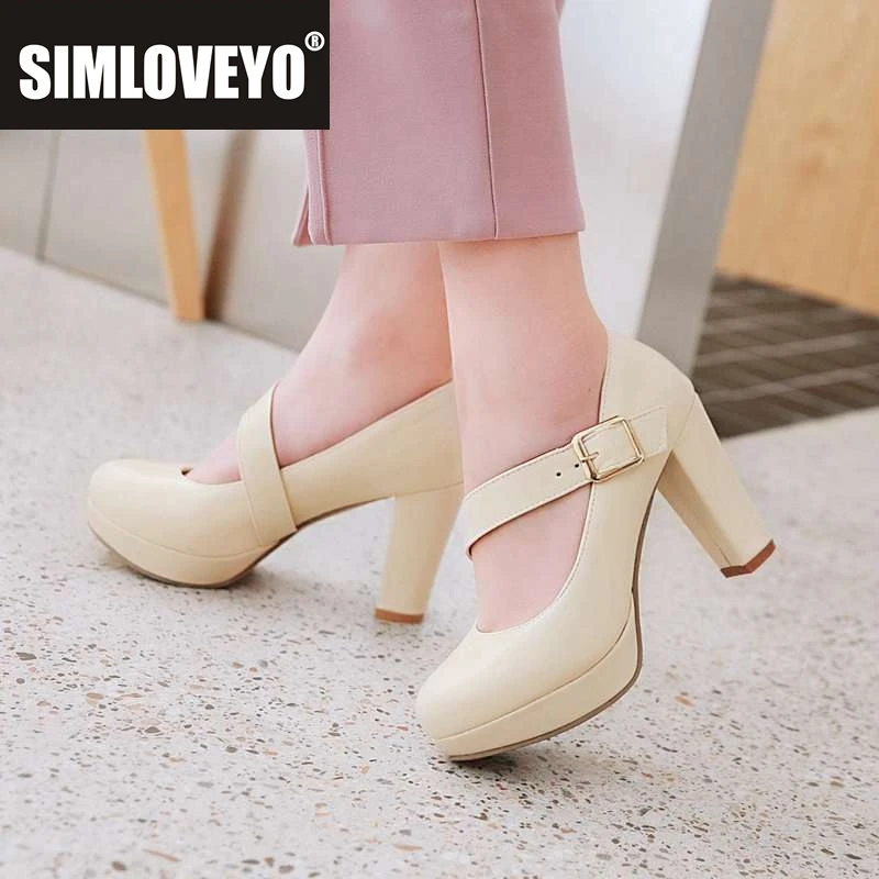 

SIMLOVEYO женские туфли-лодочки на платформе с пряжкой Мэри, круглый носок, туфли на высоком каблуке-шпильке, офисные вечерние бежевые туфли-лодочки, zapatos mujer chaussures