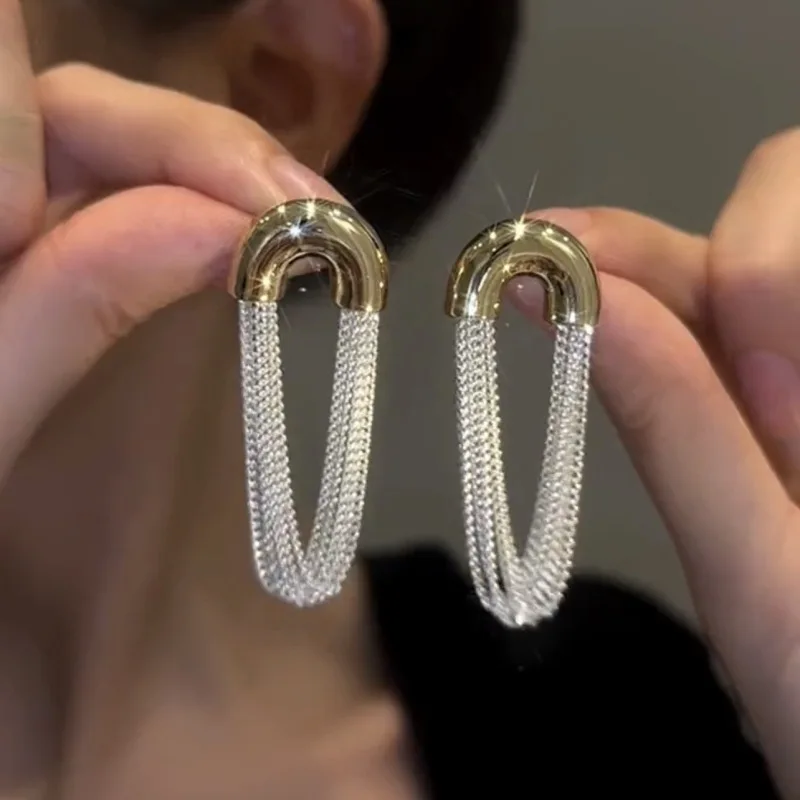 Cross-Border Hot Selling Curved Metal Chain Earrings Oval Fashion Unique Stud Earrings Elegant High-End Feel Luxury Earrings