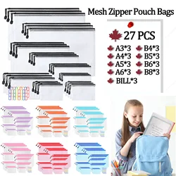 27Pcs Mesh Zipper Pouch Mesh Zipper Document Bag Multi-Size Waterproof Storage For Toy,Office, Home,Travel Storage