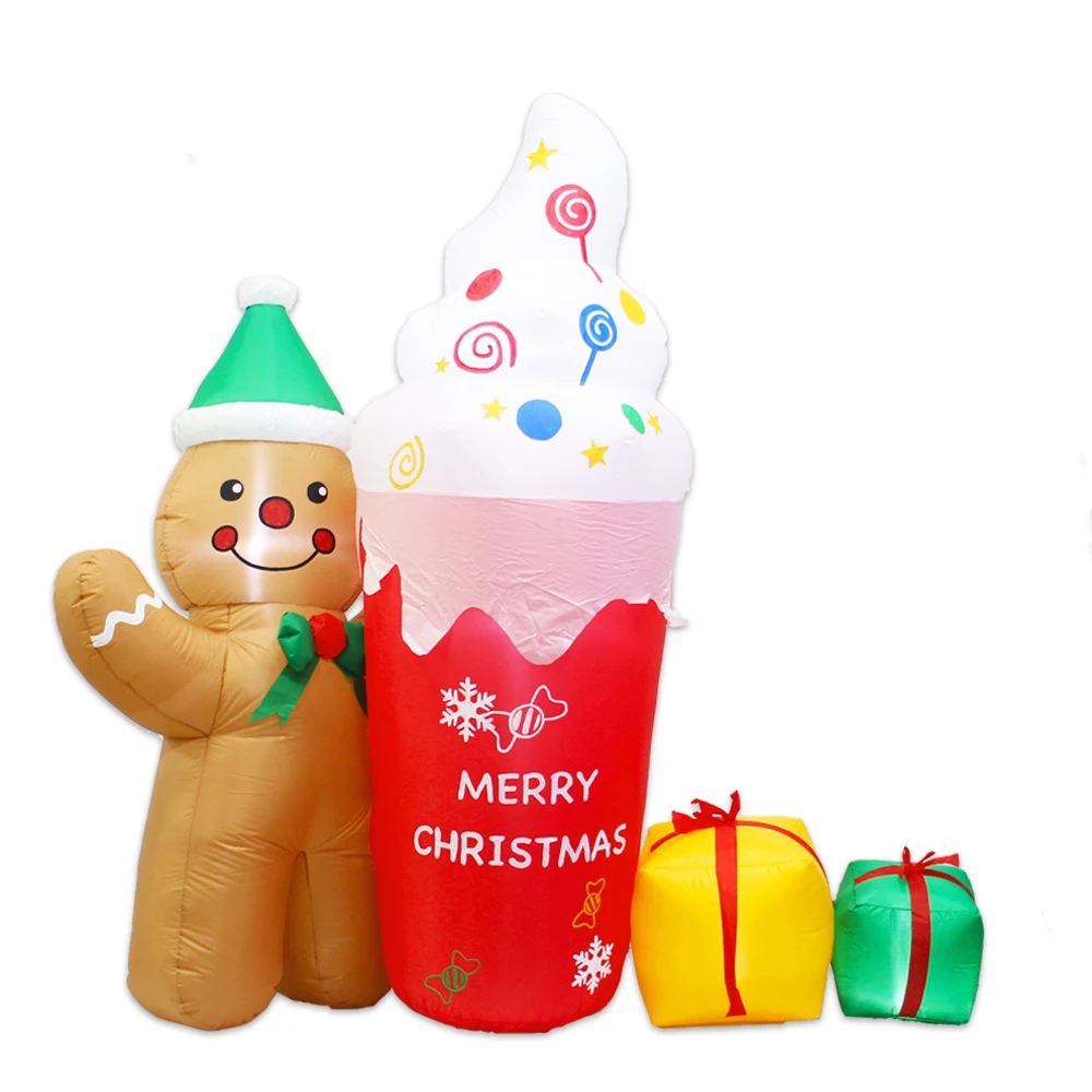 

Hot Selling 7.5FT Christmas Outdoor Inflatable Decoration Ice Cream Gingerbread Man with LED Lights
