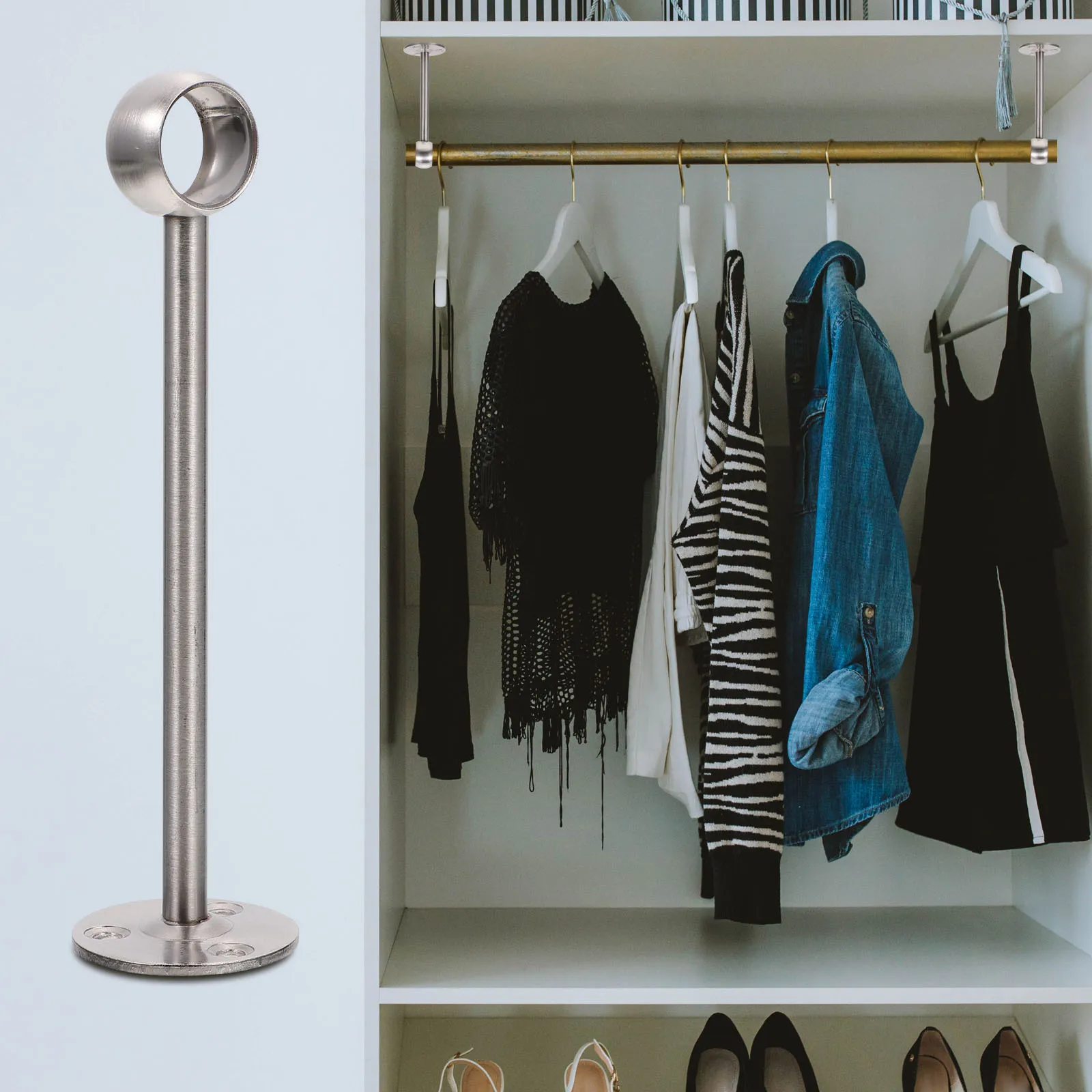 

8Pcs Ceiling Mount Brackets Stainless Steel Closet Rod Holders Heavy Duty Wardrobe Pole Supports Curtain Rod Racks