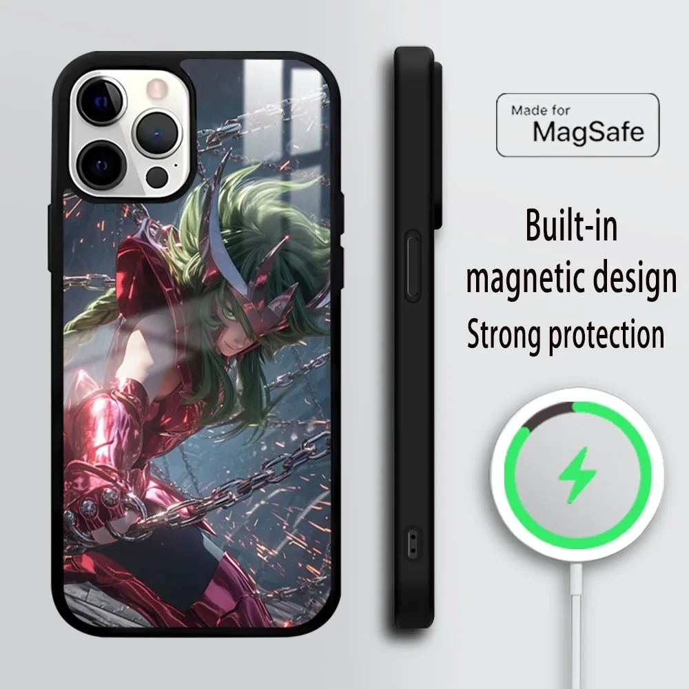 S-Saint and Seiya Hyoga Shiryu Phone Case For iPhone 16 15 14 13 12 11 Pro Max Plus Mini Magsafe Mirror Wireless Magnetic Cover