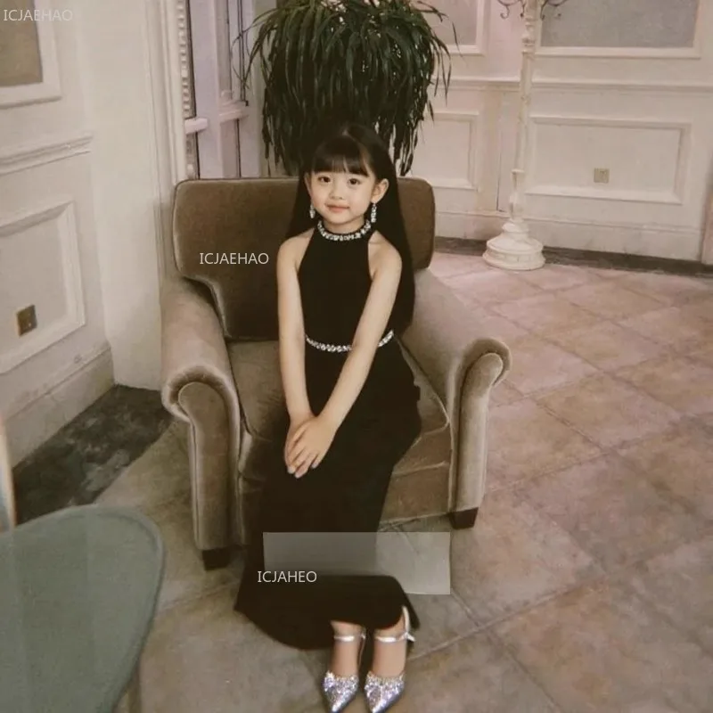 

Kids Girls Black Mermaid Evening Dress Children Birthday Party Pageant Host Model Formal Wear Dresses Gown for Piano Performance