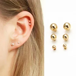 3Pairs Fashion Round Stud Earrings Set For Women Korean Style Zinc Alloy Gold Color Balls Brand Jewelry Accessories