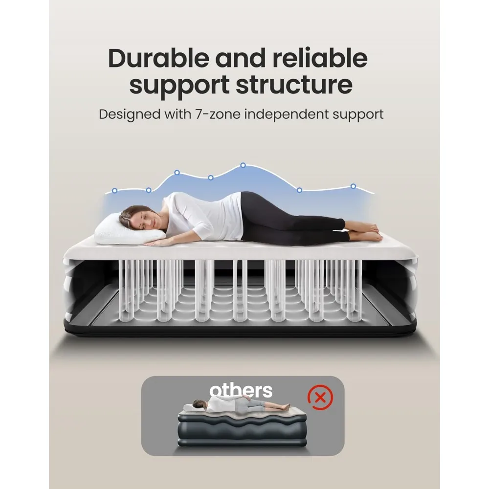 مرتبة هوائية كوين مع مضخة مدمجة مرتبة نفخ قابلة للنفخ مقاس 18 بوصة سرير محمول مرتفع للتخييم في الضيوف المنزلي #6