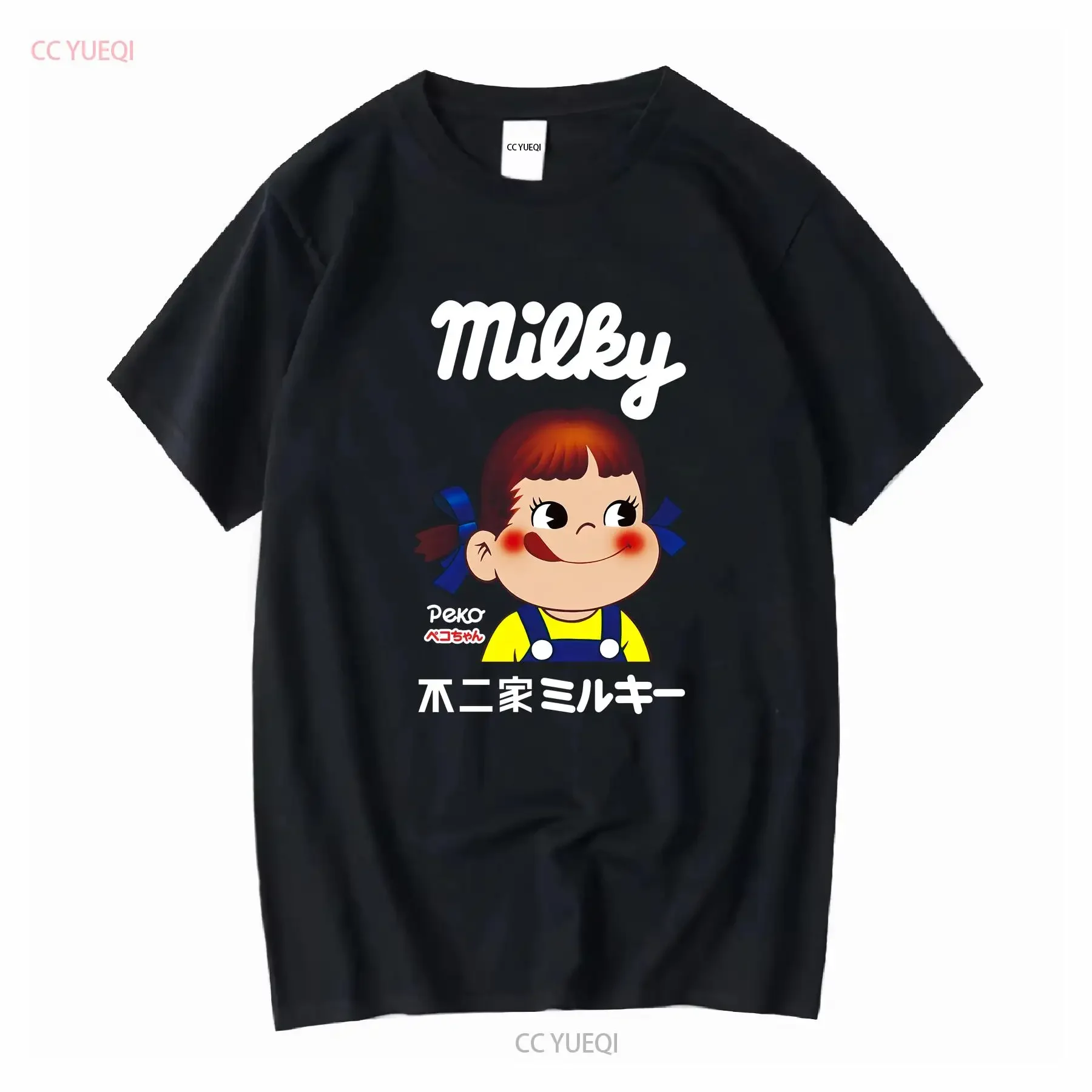 NEW Milky Peko chan Classic American Funny Logo Men's T Shirt Size S 5XL vintage Washed streetwear Stylish Soft Casual fashion