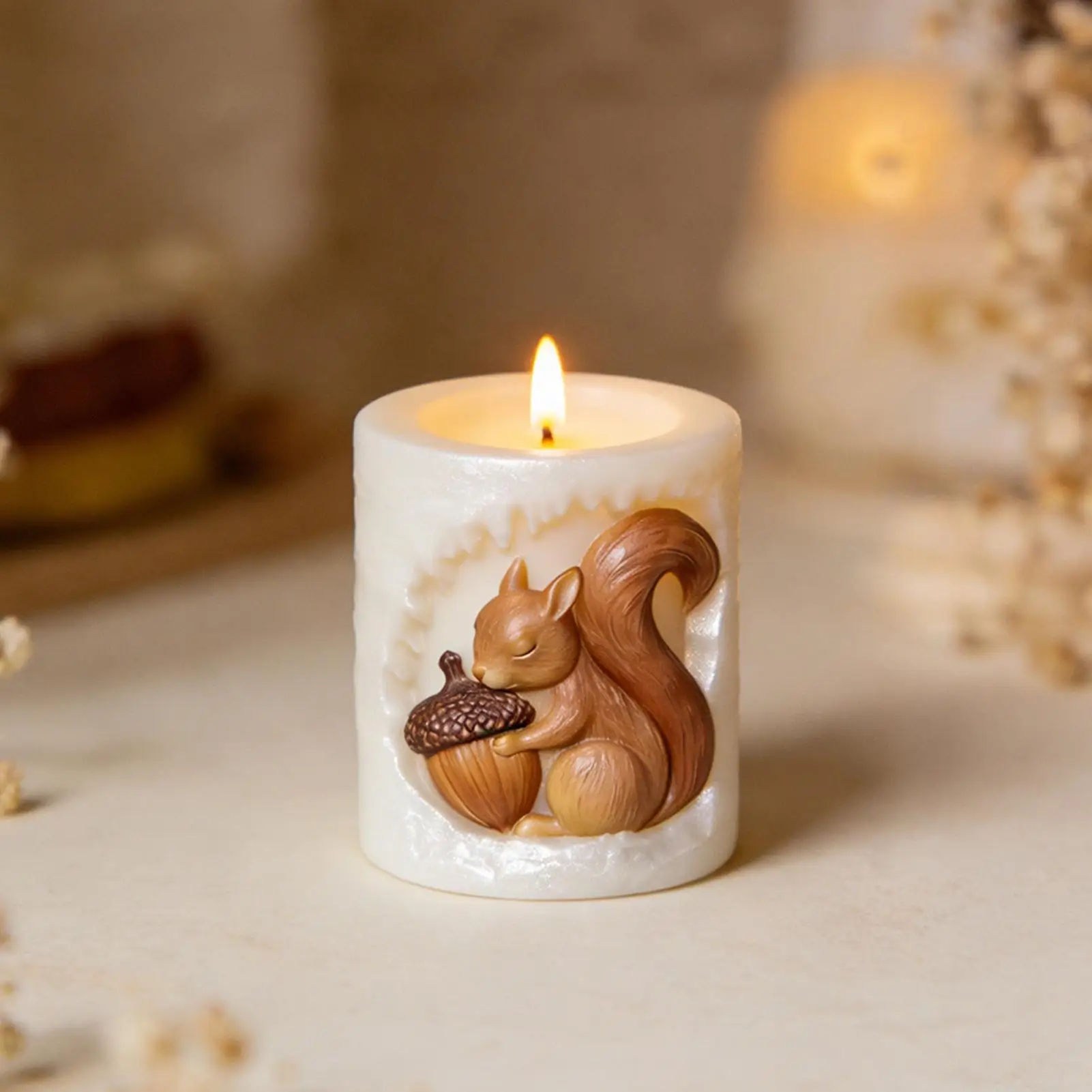

Candle Molds 3D Relief Squirrel Acorn Silicone Molds Aromatherapy Plaster Mould For DIY Lovers Beginners Plaster Resin Craft