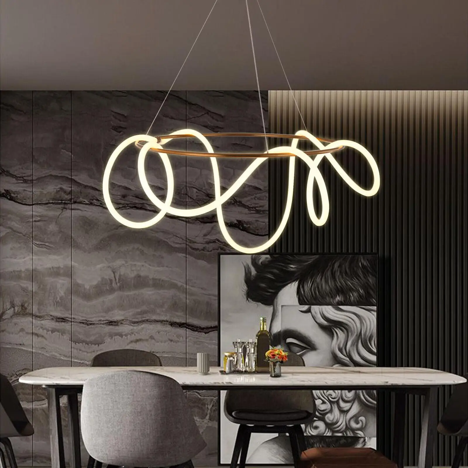 110V Pendant Light Linear Ring Metal LED Chandelier Ceiling Hanging Lamp Room Decor