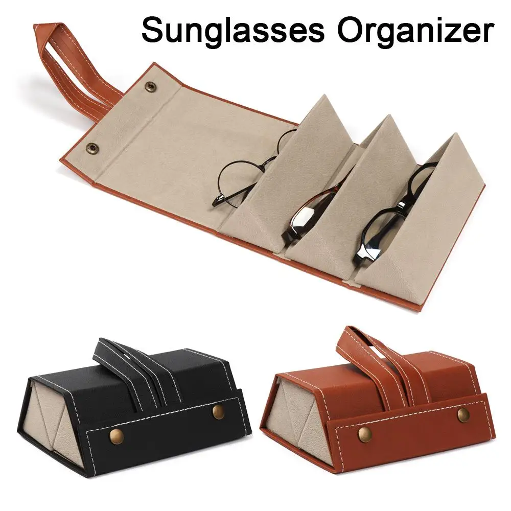 Organizador de Óculos Portátil em Couro PU, Estojo para Óculos de Sol, Caixa de Armazenamento