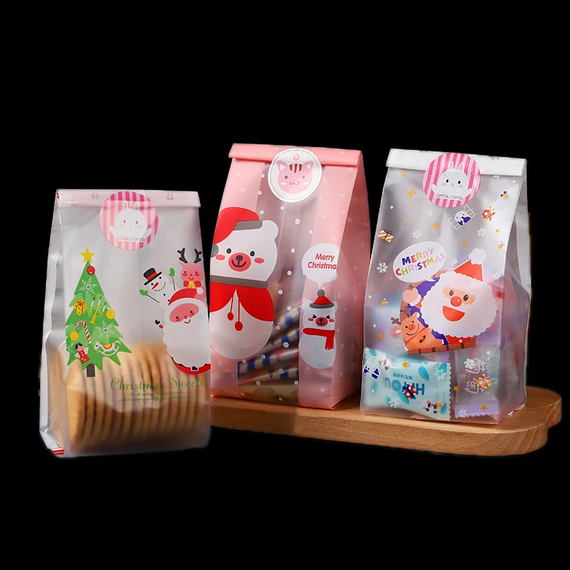 50pcs Christmas Tree Plastic Bags Xmas New Year Decoration 2024 Handmade Candy Cookie Nougat Snowflake Baking Packaging Pouch image 5