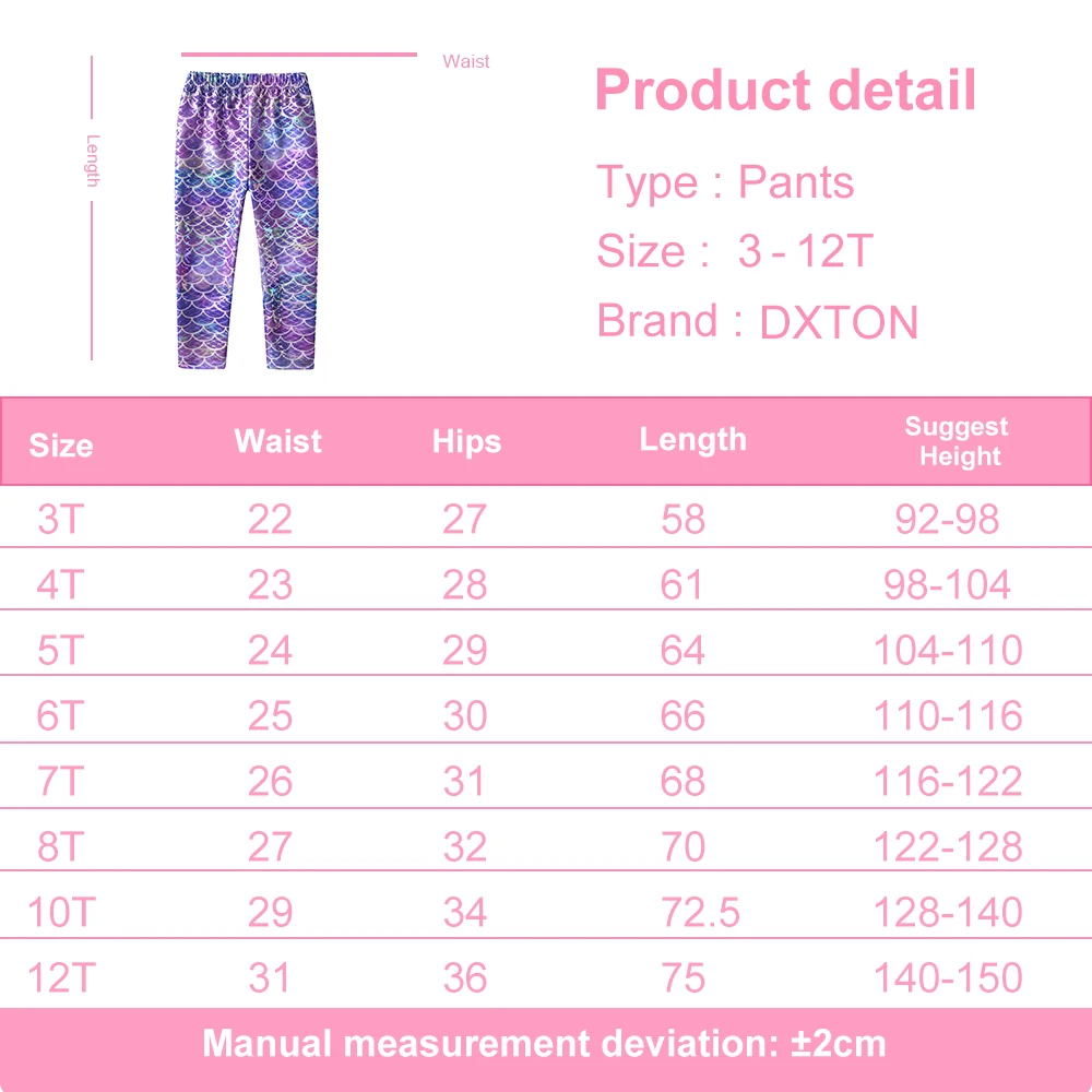 DXTON Children Leggings Mermaid Girls Pants New Skinny Leggings for Girls Toddler Trousers Four Season Girls Pencil Pants 3-12YS