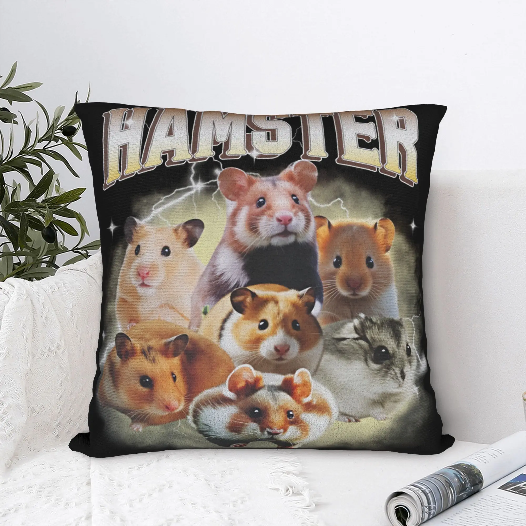 Kawaii Hamster Meme Square Pillow Case  Cushion Covers Novelty Polyester Decorative Pillowcover for Bed 40x40cm