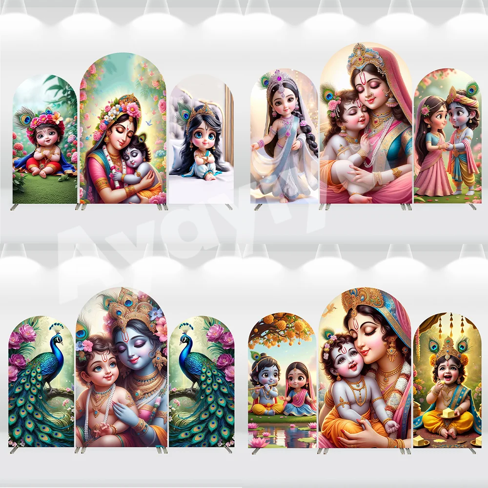 Pavão chá de bebê arco pano de fundo capa indiano krishna e radha floral árvore festa de aniversário decorações gênero arqueado fundo de parede