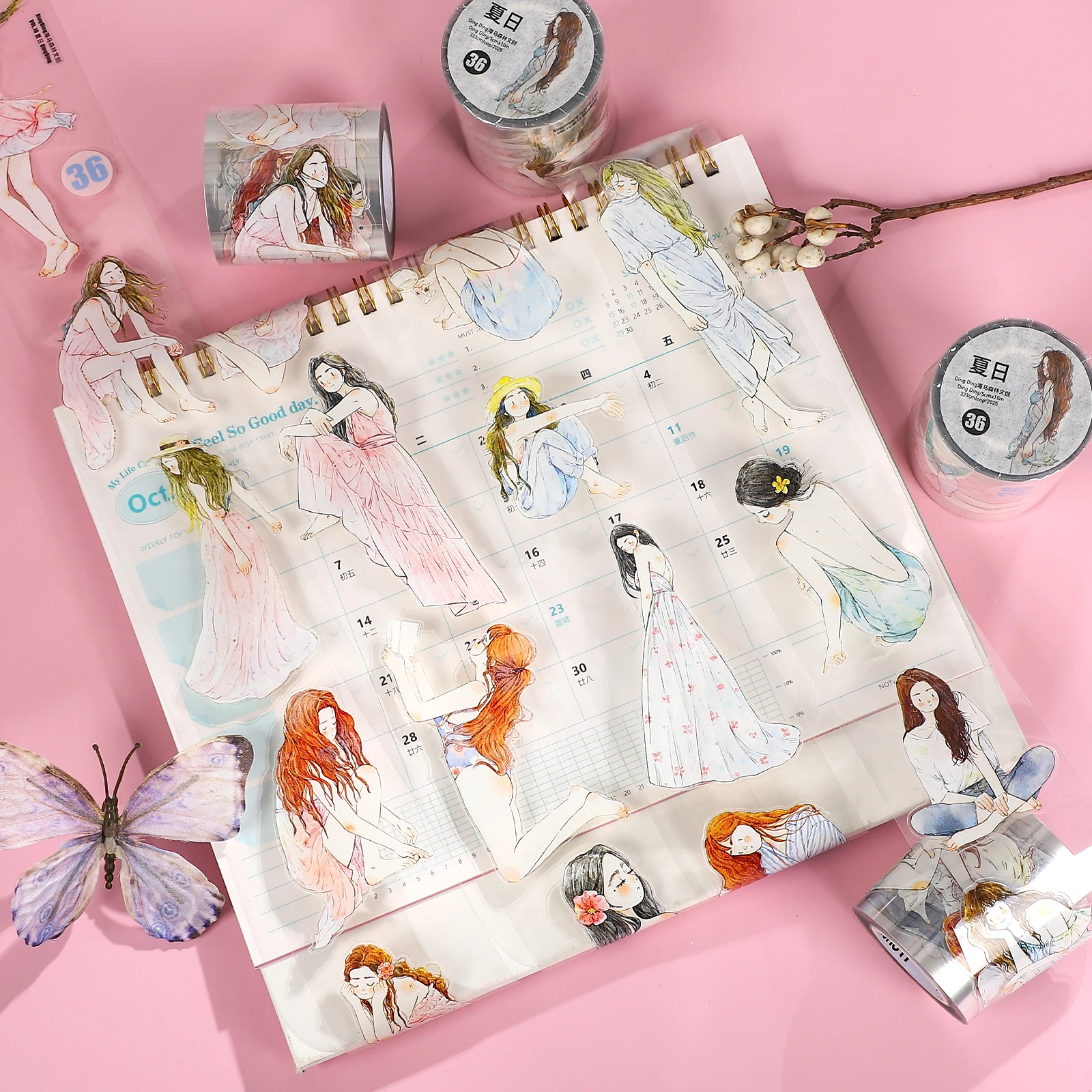 50mm-1000cm-vintage-summer-girl-outfits-character-landscape-pet-tape-creative-journal-material-collage-scrapbook-stationery